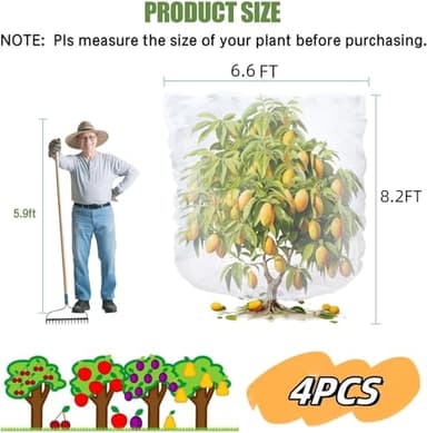 4PCS Bird Netting 6.6x8.2FT Tree Net Mesh Bag with Drawstring Garden Insect Netting Pest Barrier Blueberry Netting Plant Row Cover White Mosquito Net for Fruit/Flower/Vegetables - Image 2