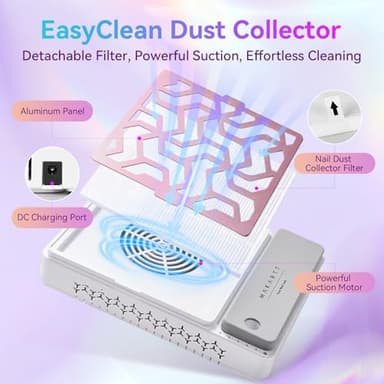 Makartt Nail Dust Collector - Rechargeable Ultra Thin Portable Dust Collector DUSTINA with Digital Display Silicone Wrist Rest and Reusable Filter for Nail Tech Acrylic Gel Polishing - Image 5