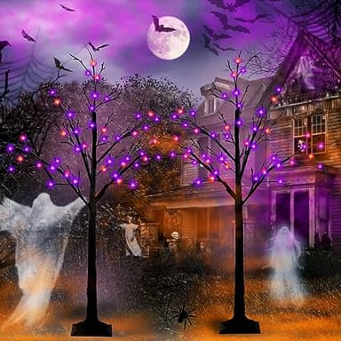 2-Pack 4FT Lighted Black Halloween Tree with 96 LED Orange & Purple Lights (Higher Size & Floor Standing), Halloween Decorations Spooky Tree for Indoor & Outdoor, Home Holiday Party Garden Lawns Decor - Image 5