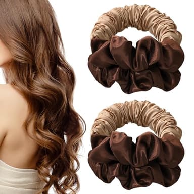 2 Pack Heatless Hair Curler Overnight to Sleep In,Heatless Curling Scrunchie for Women Soft Silk Lazy Rollers Headband for Long Hair Overnight.(2Brown) - Image 1