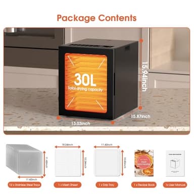 Food Dehydrator, 12 Stainless Steel Trays in 850W Electric Dehydrator Machine, 48 Hour Digital Timer and 165°F Temperature Control, Food Dryer for Jerky, Dog Treats, Herbs, Meat, Fruit and Veggies - Image 5