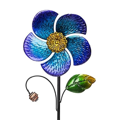 Viveta Wind Spinner with Metal Stake, 28.7 inches Outdoor Garden Pinwheels Spinners Blue Flower Shape Design for Yard Lawn Patio Decor - Image 1