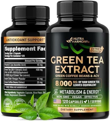 Green Tea Extract Capsules with Green Coffee Beans & Apple Cider Vinegar - Energy & Metabolism Support - Green Tea Supplement 50% EGCG - 20:1 Natural Extract - for Men & Women - 120 Vegan Capsules - Image 1