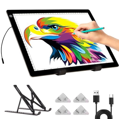 A4 Light Pad - Diamond Painting Light Board with Stand, Stepless Dimmable 3 Levels Brightness Tracing Light Box with Type-C Cable, Ultra-Thin LED Light Pad for Weeding Vinyl Drawing Diamond Painting