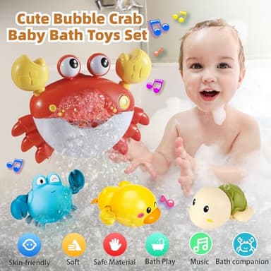 Baby Bath Toys for Toddlers, Crab Bath Bubble Maker with 12 Songs, 3 Pack Wind-up Pool Toys for Kid, Bathtub Toys As Birthday Gift for Boys Girls - Image 5