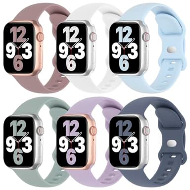 6 Pack Silicone Bands Compatible with Apple Watch Band 38mm 40mm 41mm 42mm 44mm 45mm 46mm 49mm Women Men, Soft Sport Strap Replacement Wristband for iWatch Series 11 10 9 8 SE 7 6 5 4 3 2 1 Ultra - Image 1