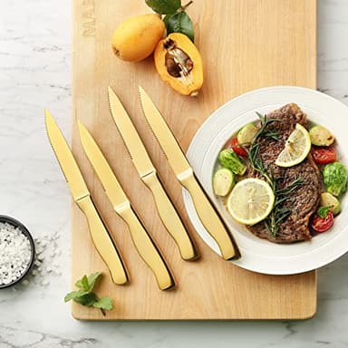 Marco Almond® Gold Knife Set, Knife Block Set MA21,Titanium Coated 14 Pieces Stainless Steel Chef Gold Kitchen Knife Sets with White Block - Image 5