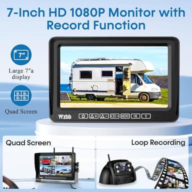 7-Inch Wireless Backup Camera for RV Trailer - HD 1080P Monitor, Night Vision, IP69 Waterproof, Easy Installation Compatible with Furrion, 4-Channel Support by WZBB - Image 3