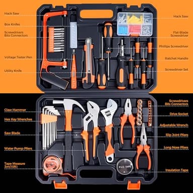 160 Piece Tool Set, General Home Kit with Plastic Toolbox, Basics Household Tool Box set, Tool Gifts for New Homeowners, Mechanic, Men - Image 2