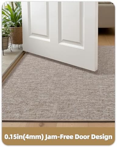 Color&Geometry Ultra Thin Indoor Door Mat (Rolled-up NO Creases) 48"x72", Non Slip Rubber Backed Dirt Trapper Door Mat Indoor Entrance, Low Profile Entryway Mat, Easy Clean, Light Brown Linen - Image 3