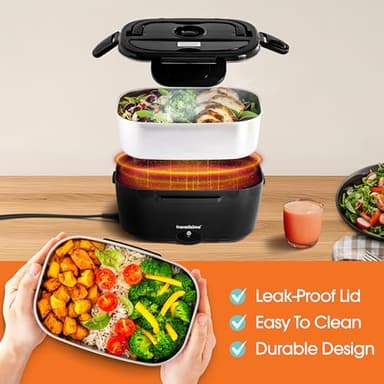 TRAVELISIMO Electric Lunch Box for Adults, 80W Heated Lunch Box 1.5L Stainless Steel Portable Food Warmer, 12/24/110V Lonchera Electrica Portatil for Travel & Work, Loncheras para Hombres de Trabajo - Image 2