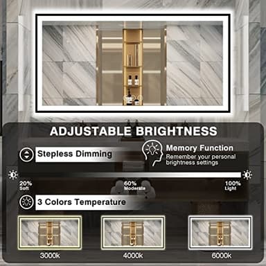 EchosLife 72x36 Bathroom Mirror With Lights - Black Aluminum Framed (Front and Backlit), Anti-Fog LED Lighted Bathroom Mirror,Stepless Dimmable Vanity Mirror,3 Colors Smart Mirror(Horizontal/Vertical) - Image 4