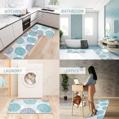 Teal Kitchen Mats Set of 2 Cushioned Anti Fatigue Kitchen Rugs Non Slip Waterproof Runner Memory Foam Kitchen Floor Mat Comfort Standing Mat for Sink,Office,Laundry - Image 6