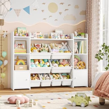 FOTOSOK 55''Large Toy Storage Organizer with 8 Toy Bins, Toy Organizers and Storage with Shelf and 6 Storage Cubbies, Bookshelf for Kids, Playroom Organization and Storage Bins, White - Image 4