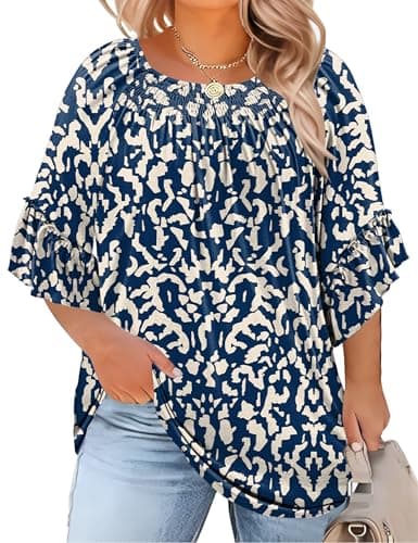 Plus Size 3/4 Sleeve Tops for Women Half Sleeve Shirts Dressy Casual Crewneck Tunics Plus Work Tops Business Elegant Top - Image 1