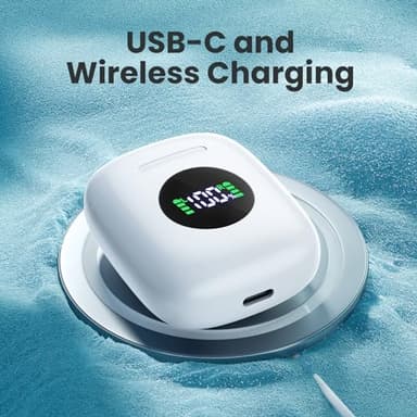 Ear Buds Bluetooth Headphones 50H Playtime Wireless Earbuds with Wireless Charging Case Dual LED Display Bluetooth earbuds Deep Bass Stereo in Ear Headphones for Smartphone Laptop Sports Workout White - Image 2