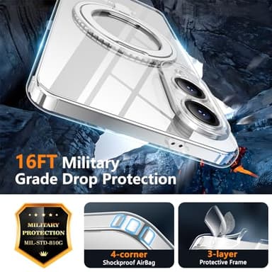 Temdan Designed for Samsung Galaxy S25 Edge Case, Magnetic 360° Rotatable Ring Stand [Compatible with Magsafe] Military-Grade Protection Kickstand Phone Case for Galaxy S25 Edge-Clear - Image 3