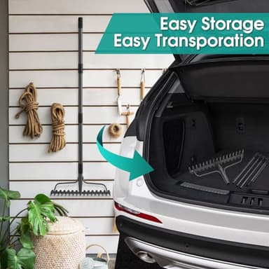 Garden Rake:63 Inch Metal Garden Leaf Rake with 17 Tines, Heavy Duty Bow Rakes for Lawn Yard Leaves Debris Mulch Gravel Thatch Clean,Lawn Care Gardening Landscaping - Image 8