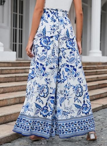 Dokotoo Womens Fashion Fall 2025 High Waist Drawstring Wide Leg Long Pants with Pockets Blue and White Porcelain Print Oversize Soft Lounge Yoga Trousers for Women Office Beach Pants Blue XL - Image 8