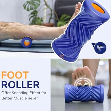 Sportneer 4 in 1 Foam Roller Set: Dual Textures Foam Roller, Foot Roller, Lacrosse Ball, Traction Massage Ball with String, Deep Massage Roller for Whole Body Release, Physical Therapy (Blue) - Image 3