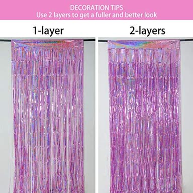 Melsan 2 Pack 3.2 ft x 8.2 ft Tinsel Foil Fringe Curtains Backdrop, Sparkle Metallic Foil Curtains for Party Photo Booth Props Decoration, Pinkish Purple - Image 7