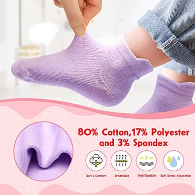 HYzgb Toddler Girls Socks 1T 2T 3T Non Slip with Grippers 12 Pairs Baby Ankle Cotton Grips Socks 12-18-24 Months for Girls 1-2-3 Years Old (Bright Candy Colors) - Image 3
