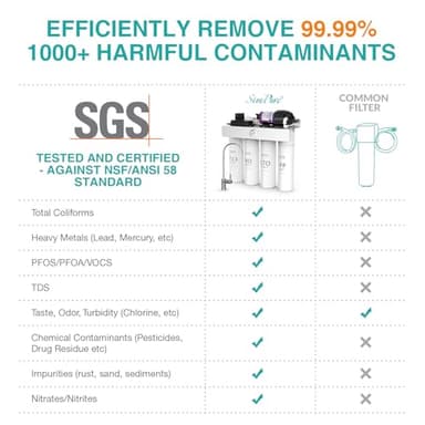 SimPure T1-400UV Tankless Reverse Osmosis System with UV, NSF/ANSI 58 Certified, Under Sink RO Water Filter System 400 GPD, 8 Stage Filtration Near 0 TDS, Built-in Pump, BPA Free, 1.5:1 Pure to Drain - Image 3