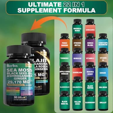 Boysea.Shilajit and Sea Moss Bundle- 90 Count - Sea Moss 7000mg, Black Seed Oil 4000mg, Ashwagandha 2000mg, Ginger & Shilajit 9000mg, Rhodiola Rosea 1000mg, All in 1 Supplements (1 Pc) - Image 3