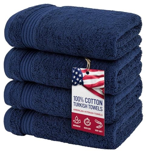 American Veteran Towel, Hand Towels for Bathroom Set of 4, 100% Cotton Turkish Hand Towel Sets, Soft Hand Face Towels, Navy Blue Hand Towels - Image 1