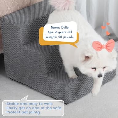 Dog Stairs for Small Dogs & Cats, 3-Step Non-Slip Pet Steps for Couch Sofa and Chair, Grey, 13.6" H - Image 3