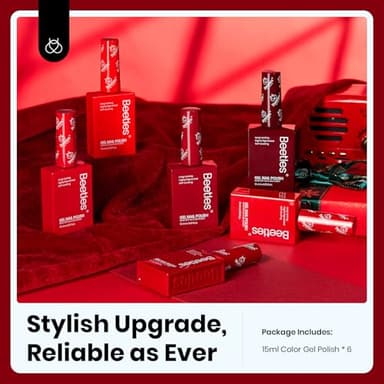 Beetles Red Gel Nail Polish Set-15ML 6 Colors Shimmer Bloody Red Burgundy Gel Polish Kit Soak Off UV Full Size Winter Nail Art Salon Design DIY Chirstmas Gift for Women Colorful Bottle - Image 7