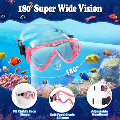 Kids Snorkel Set for Age 4-14 - Dry Top Snorkeling Gear for Kids Junior & Youth - Childs Diving Mask with Big Eyes for Boys Girls - Anti-Fog Snorkeling Mask and Snorkel Set - Image 3