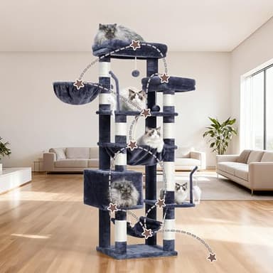 Gitelsnour Cat Tree, Cat Tower for Large Cats with 2 Big Platforms, 2 Baskets, condo and Toys, 63" Cat Scratching Posts for Indoor Cats, Smoky Gray GCT020G - Image 6