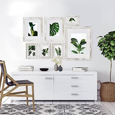 Hongkee 8x10 Picture Frame Set of 4, Made of Real Glass and Distressed White Wooden Frame, 8 by 10 Photo for Wall or Tabletop - Display Picture 5x7 with Mat or 8x10 Without Mat - Image 5