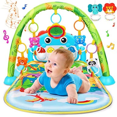 UMIKU Baby Gym Play Mats Baby Toys Tummy Time Mat Musical Activity Center for Newborn Infant Piano Babies Play Mat Music & Light Newborn Infant Gifts for Babies 0-3 6 9 12 Months Dinosaur Style - Image 1