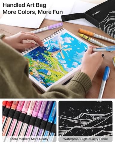 JusArt 36 Colors Acrylic Paint Markers with Canvas Bag, Water-Based Paint Pens with Automatic Ink Control for DIY Halloween Crafts, Waterproof Brush Tip Markers for Pumpkin, Rock, Wood, Fabric, Glass - Image 5