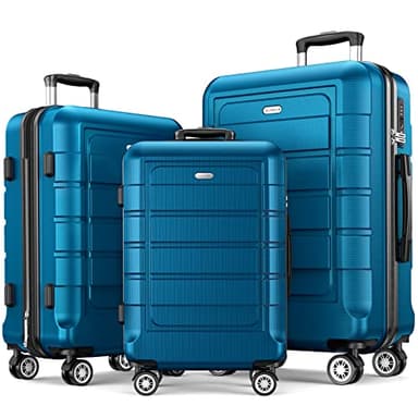 SHOWKOO Luggage Sets Expandable PC+ABS Durable Suitcase Sets Double Wheels TSA Lock Sea Blue 3PCS - Image 1