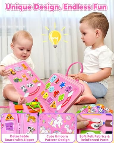 Walenty Busy Board Montessori Toys for Toddler Girl Birthday Gifts, Busy Book Sensory Learning Toys for Toddlers, Educational Activities Airplane Car Travel Toy for Girls - Image 4