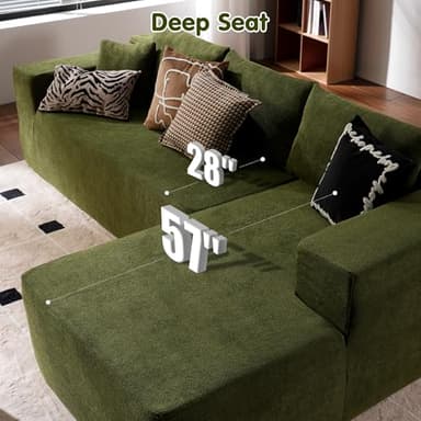 ovios 104" Cloud Sectional Couch with L-Shape Chaise,Modern Modular Sofa with Deep Seat, Upholstered Couches for Living Room Bedroom,No Assembly Required, Green (Cloud Velvet) - Image 3