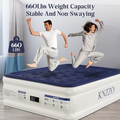 KNZZO Air Mattress Full with Built-in Pump, Blow Up Mattress with Soft Flocked Top, Leakproof Inflatable Mattress, Foldable Waterproof Air Bed for Home, Guests, Camping, with Storage Bag - Image 2