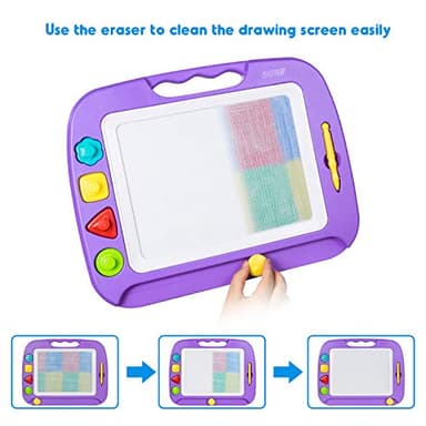 SGILE Large Magnetic Drawing Board - 4 Colors 16×13in Writing Painting Doodle Pad with 4 Stamps for Toddlers, Learning Educational Toy Etch Sketch Gift for 36+ Month Kids Girls Boys, Purple - Image 6