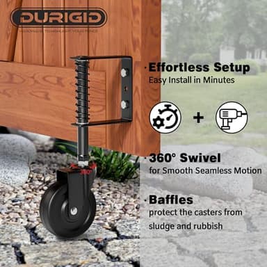 DURIGID 4” Spring Loaded Gate Caster Heavy Duty Gate Wheels for Wooden, Vinyl and Metal Gates, Gate Wheel with 360° Swivel, Ideal for Outdoor Fence Gates, 200 Lbs Capacity, 2 Pcs, Black - Image 4