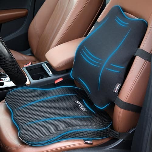 FORTEM Car Seat Cushion and Back Support Pillow, Memory Foam Car Wedge Cushion, Comfort Back Rest and Lumbar Support for Driving, Non Slip Seat Pad, Adjustable Straps, Washable Cover - Image 1