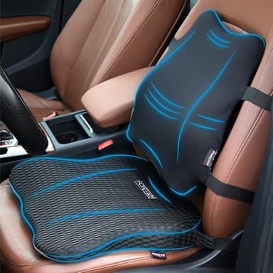 FORTEM Car Seat Cushion and Back Support Pillow, Memory Foam Car Wedge Cushion, Comfort Back Rest and Lumbar Support for Driving, Non Slip Seat Pad, Adjustable Straps, Washable Cover - Image 1