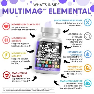 Clean Nutraceuticals Magnesium Complex with Magnesium Glycinate Citrate Malate Oxide Taurate Aspartate Orotate & Mag Chloride, Zinc Copper Manganese & Vitamin C B1 B2 B6 B12 Complex - 1Pack - Image 3