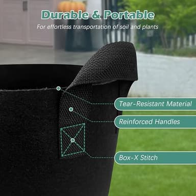 WTREE 5-Pack 20 Gallons Grow Bags - Heavy Duty 300G Thickened Aeration Nonwoven Fabric Pots with Handles - Ideal Cloth Pots for Plants - Planters Accessories, Garden Vegetables Supplies - Image 3