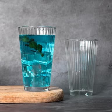 Le'raze Set of 10 Drinking Glasses, 16oz Ribbed Clear Glass Cups - Dishwasher Safe Heavy Base Tall Beer Glasses, Perfect for Iced Tea, Water, Juice, Wine, Bar Cocktails, and Everyday Use. - Image 8