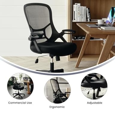 Flash Furniture Porter High Back Black Mesh Ergonomic Swivel Office Chair with Black Frame and Flip-up Arms - Image 5
