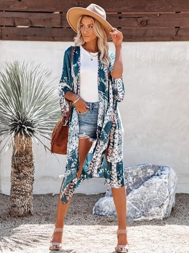Moss Rose Beach Vacation Essentials for Women Kimono Cover ups Swim Cover up Bohemian Swimsuit Wear - Image 2