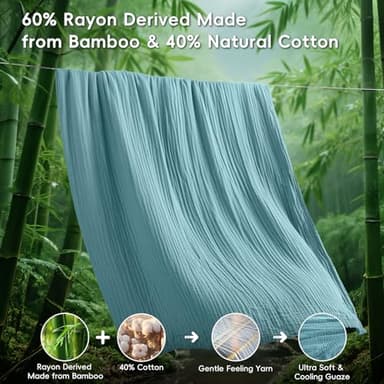 David's Home Soft Cooling Muslin Blanket Twin Size, 60% Rayon Derived from Bamboo 40% Cotton, Breathable Lightweight Cool Blanket for Hot Sleepers, 4-Layer Cozy Gauze for Bed, 66"x90", Teal - Image 2